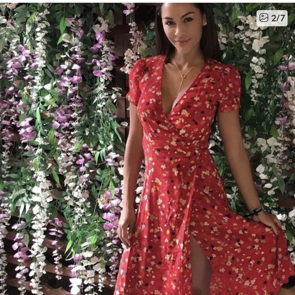 REALISATION PAR The Teale Dress In Rouge Fleur Red Floral L Large - Picture 8 of 16